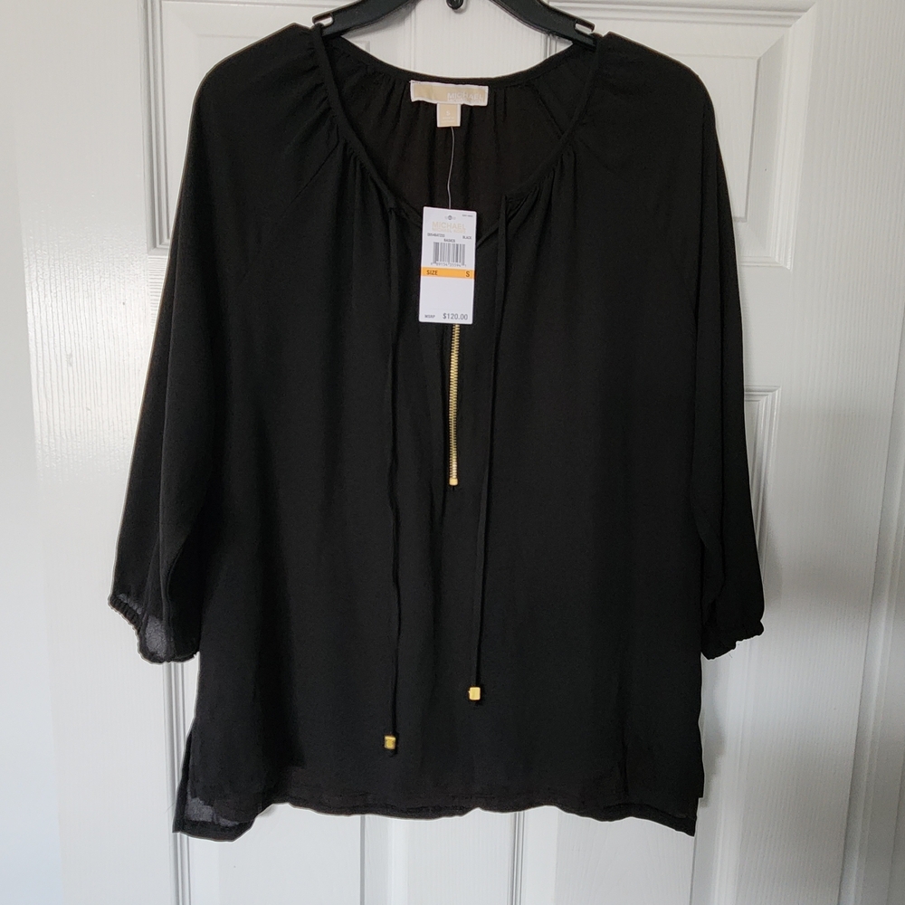 Michael Kors Black Blouse with Gold Accents
